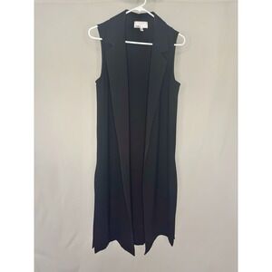 DR2 Daniel Rainn‎ Womens Black Sleeveless Duster Vest Open Front Notched Lapel S